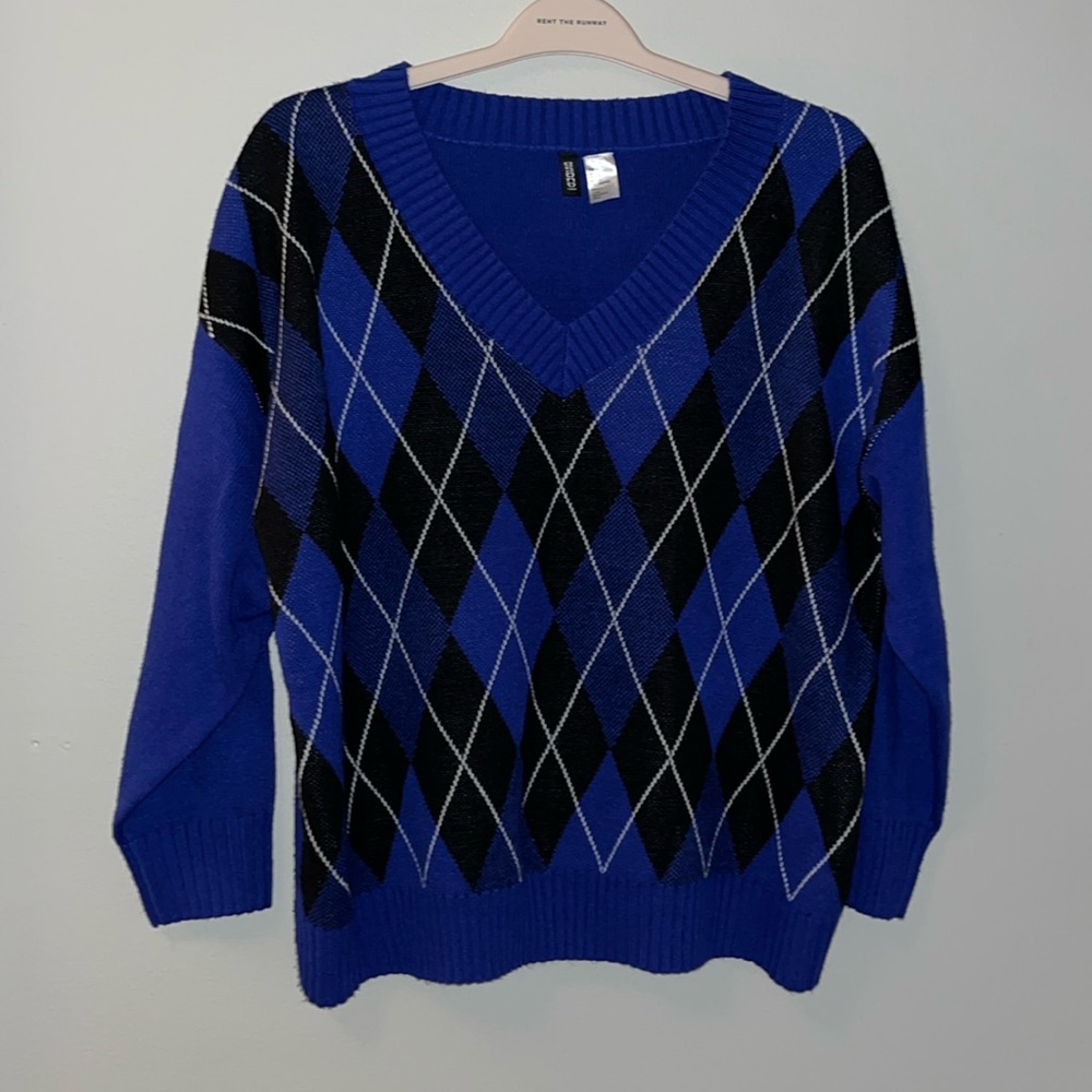 Royal blue Argyle sweater XL